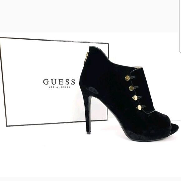 Guess Aby Faux Leather Trim Black Velvet Booties - Picture 1 of 8